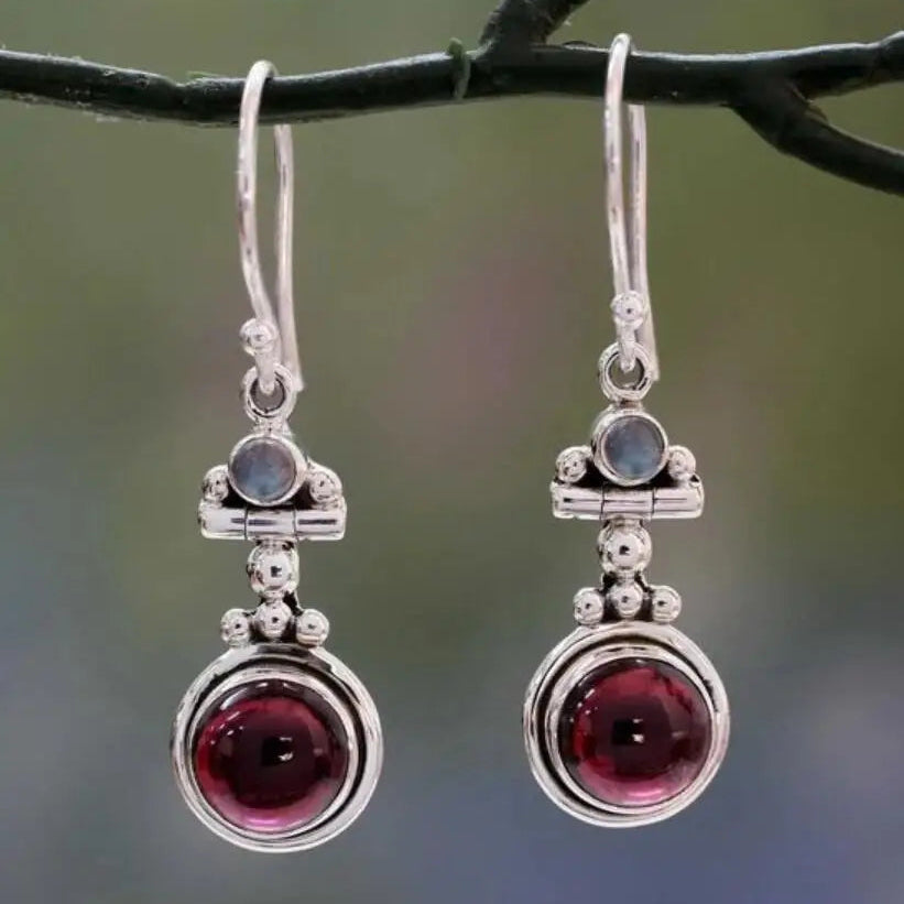Moonstone Red Gem Earrings