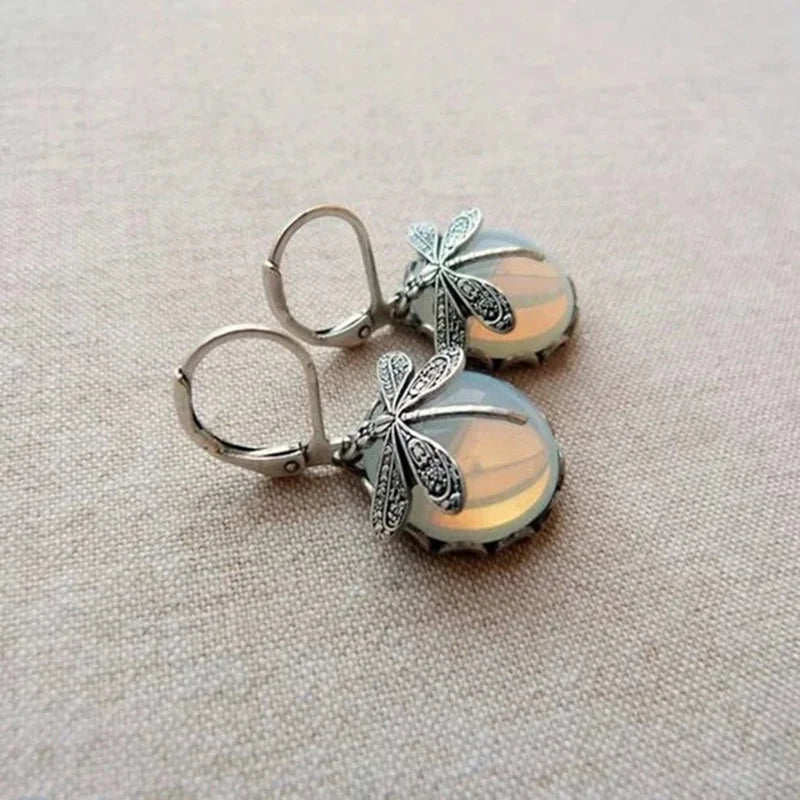 Opalescent Dragonfly Drop Earrings