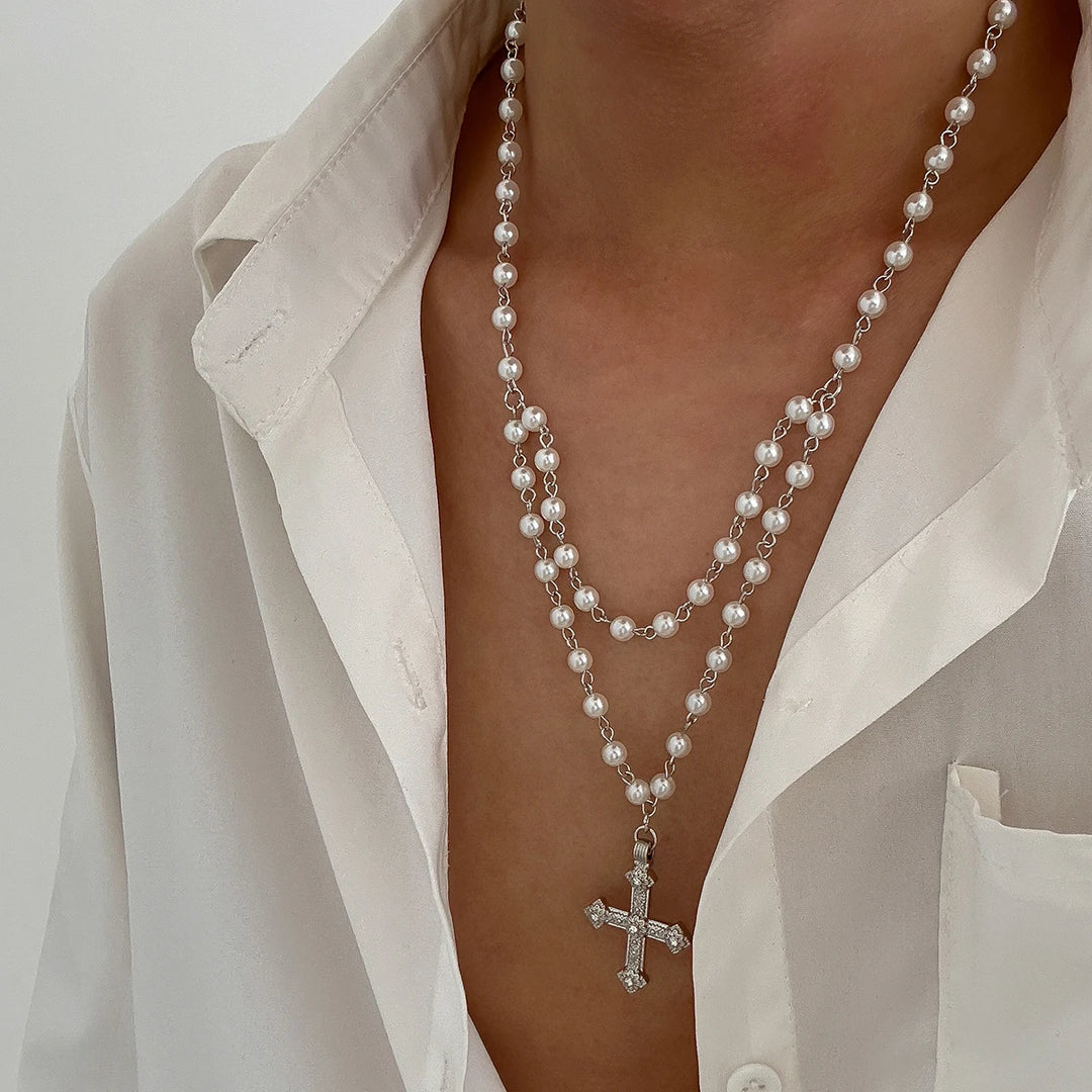 Monarch Pearl Cross Necklace
