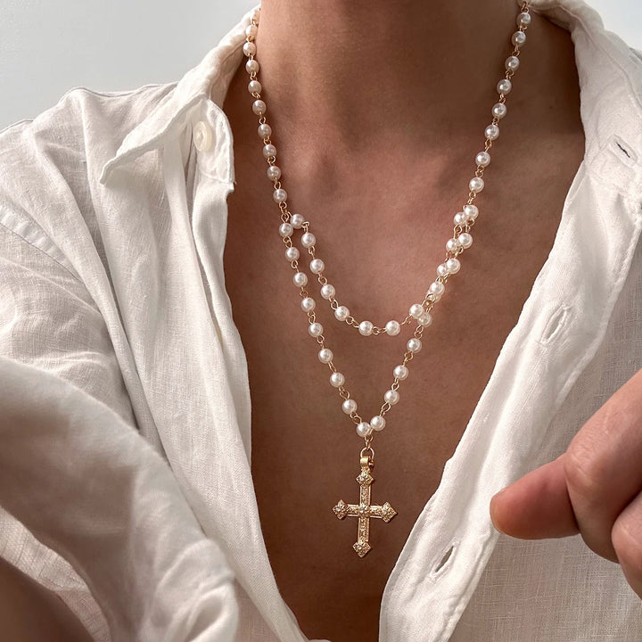 Monarch Pearl Cross Necklace