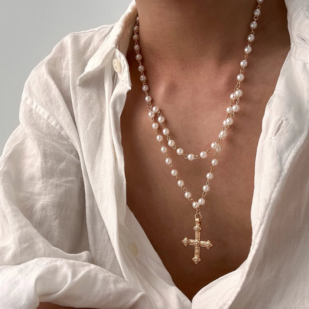 Monarch Pearl Cross Necklace