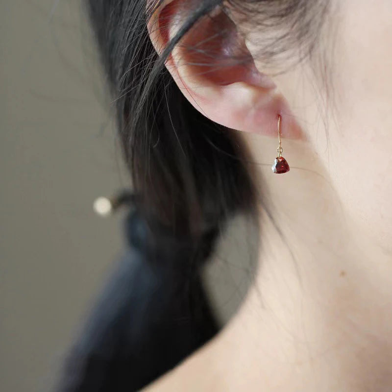 Crimson Heart Zircon Earrings