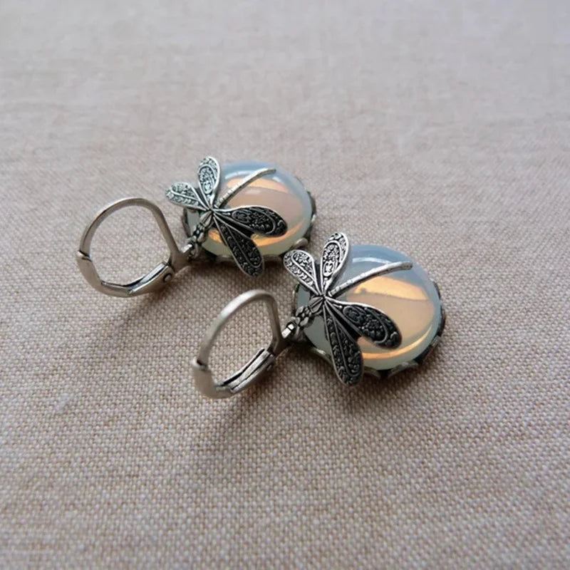 Opalescent Dragonfly Drop Earrings