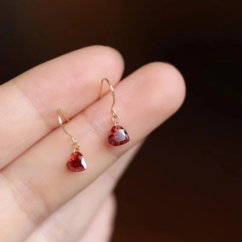 Crimson Heart Zircon Earrings