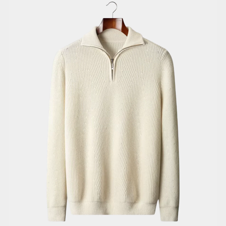 Pure Merino Wool Ribbed Quarter-Zip