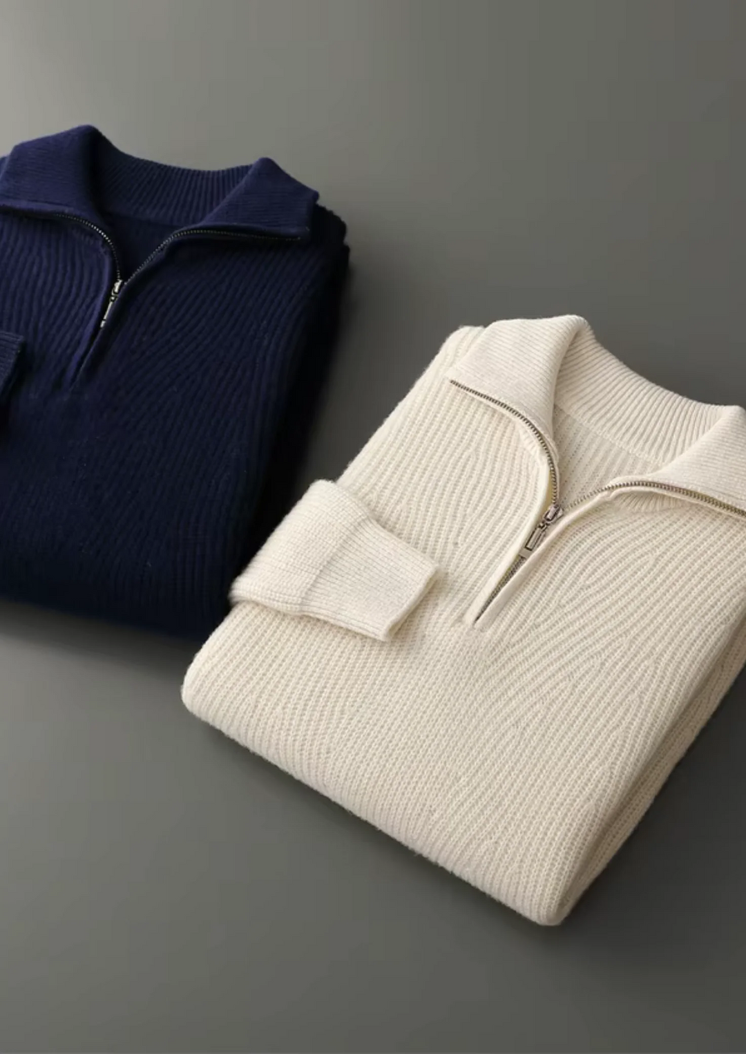 Pure Merino Wool Ribbed Quarter-Zip
