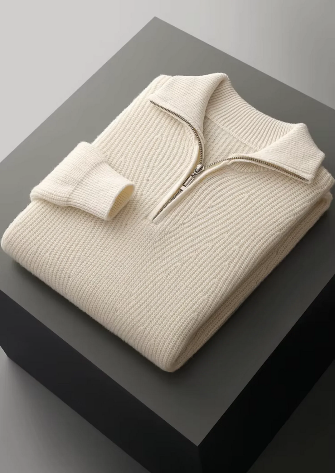 Pure Merino Wool Ribbed Quarter-Zip